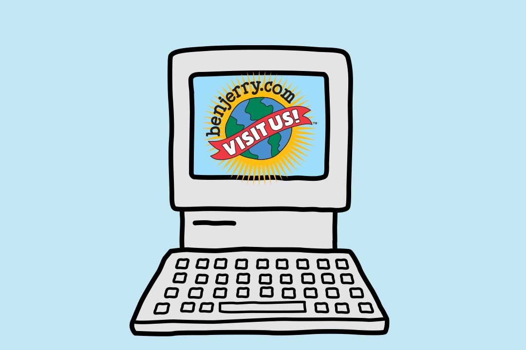 Ordenador con pantalla que dice “Visit Us”